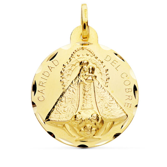 Medalla Virgen Caridad del Cobre Tallada 28 mm de oro amarillo 18K