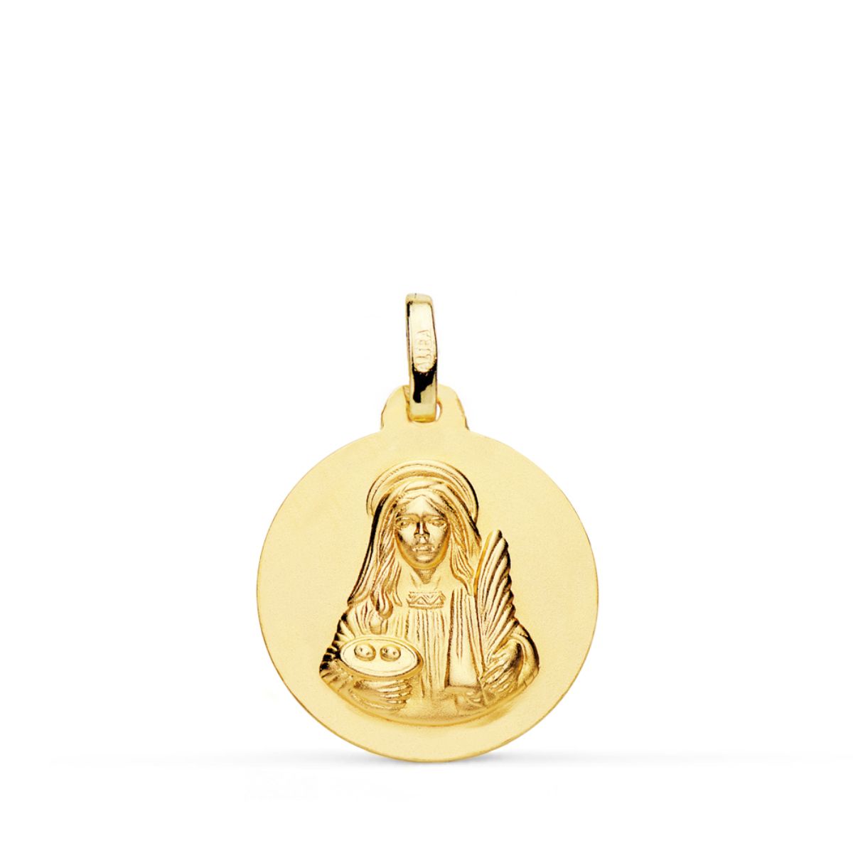 Medalla Santa Lucia Matizada Lisa 18 mm de oro amarillo 18K