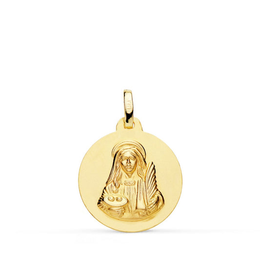Medalla Santa Lucia Matizada Lisa 18 mm de oro amarillo 18K