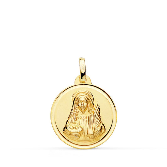Medalla Santa Lucia Bisel 18 mm de oro amarillo 18K