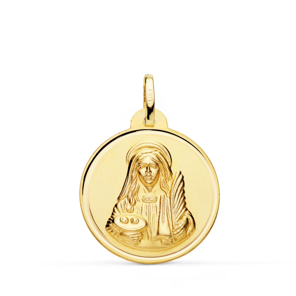 Medalla Santa Lucia Bisel 22 mm de oro amarillo 18K