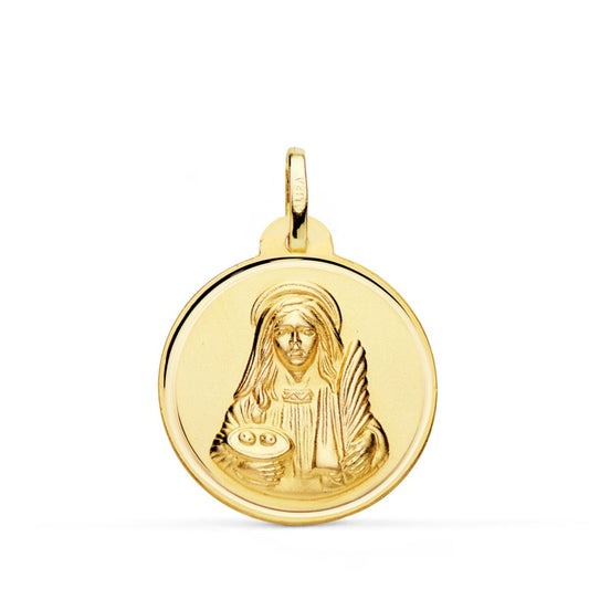 Medalla Santa Lucia Bisel 22 mm de oro amarillo 18K