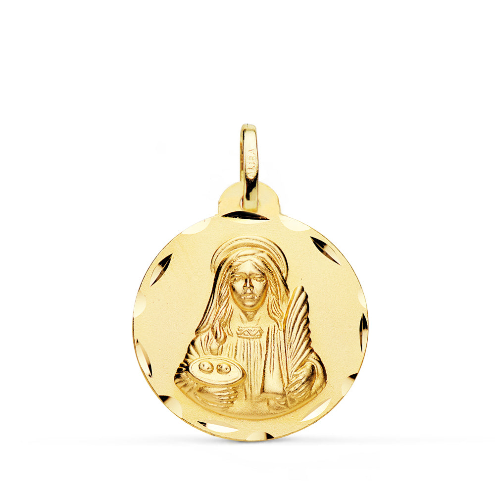 Medalla Santa Lucia Tallada 22 mm de oro amarillo 18K