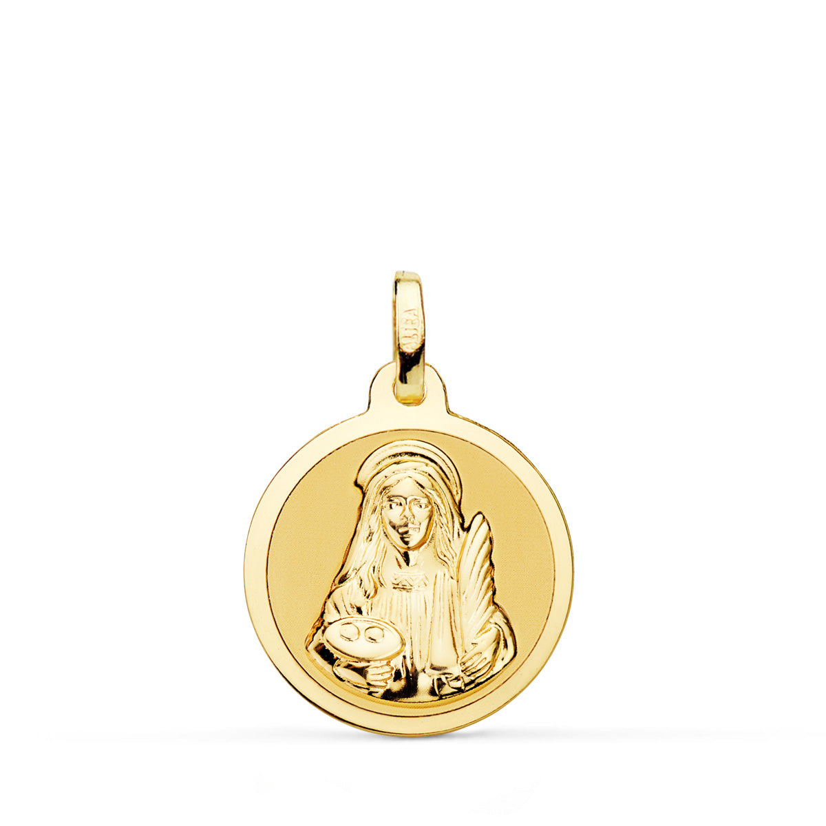 Medalla Santa Lucia Brillo 18 mm de oro amarillo 18K