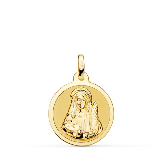 Medalla Santa Lucia Brillo 18 mm de oro amarillo 18K