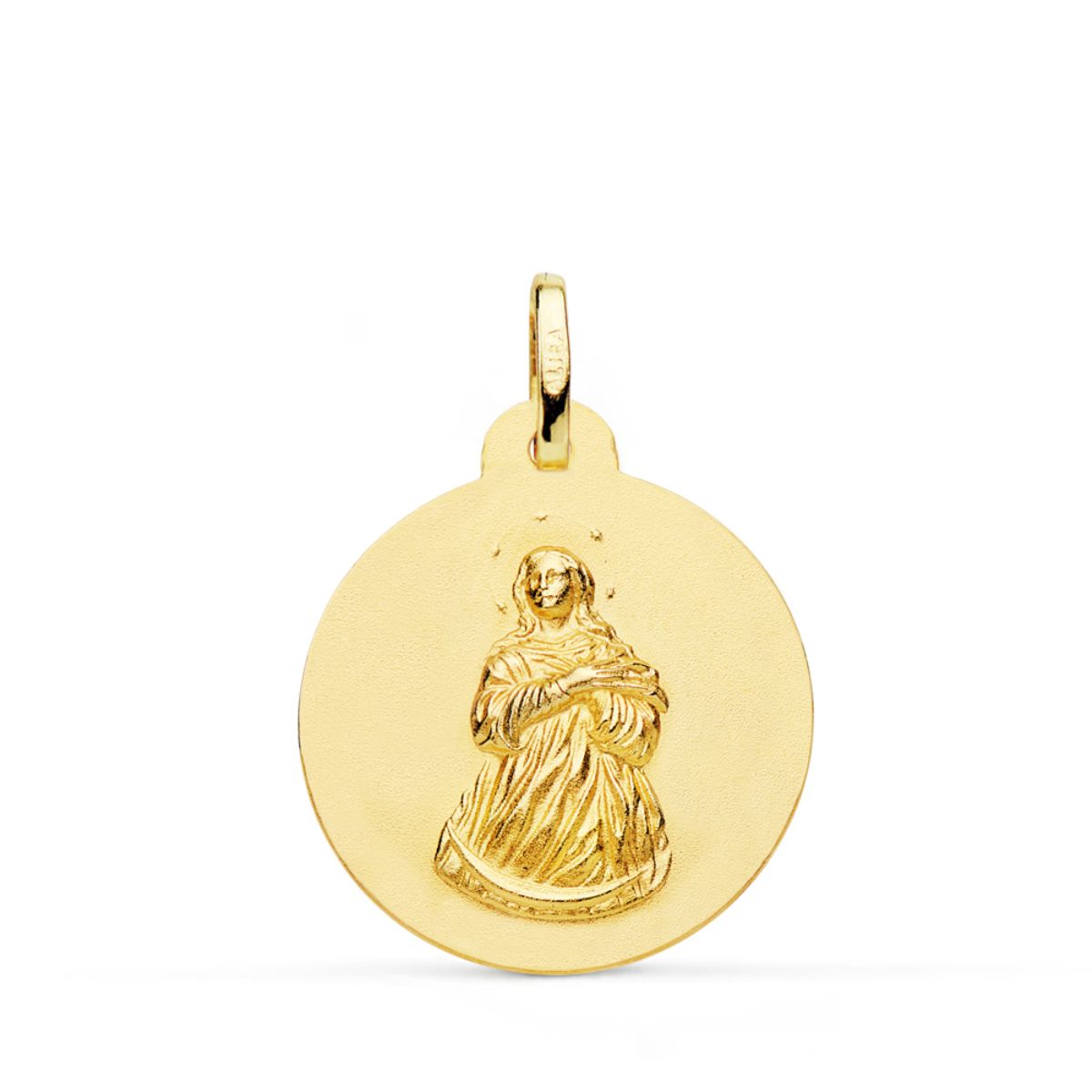 Medalla Virgen Inmaculada Matizada Lisa 22 mm de oro amarillo 18K