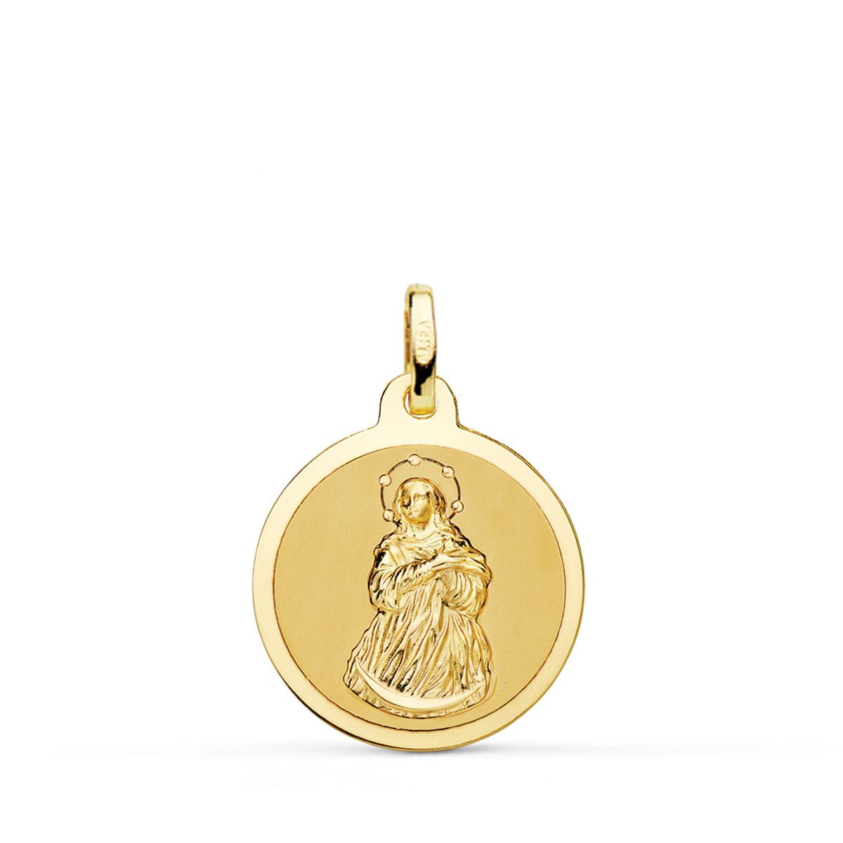 Medalla Virgen Inmaculada Mate y Brillo 18 mm de oro amarillo 18K