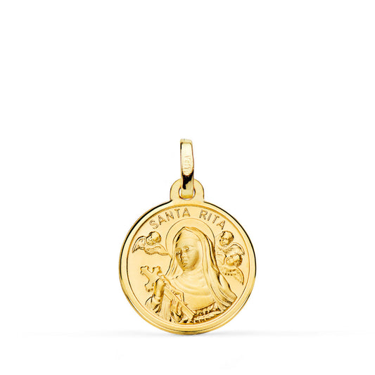 Medalla Santa Rita Filo Pulido 16 mm de oro amarillo 18K