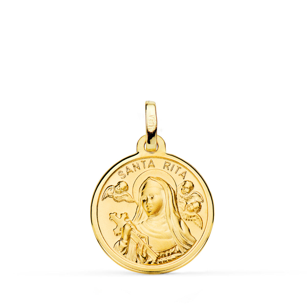 Medalla Santa Rita Filo Pulido 18 mm de oro amarillo 18K