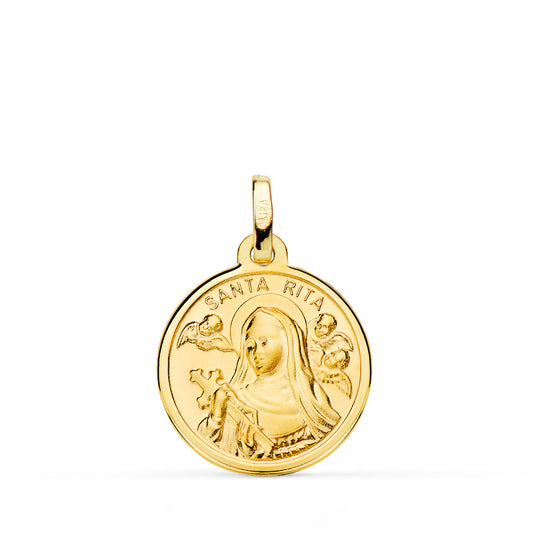 Medalla Santa Rita Filo Pulido 18 mm de oro amarillo 18K