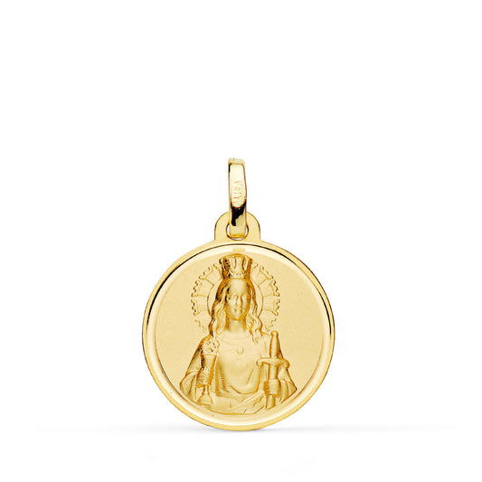 Medalla Santa Barbara Bisel Matizada 18 mm de oro amarillo 18K