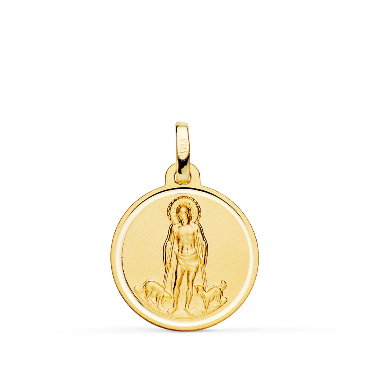 Medalla San Lazaro Bisel Matizada 18 mm de oro amarillo 18K