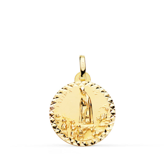 Medalla Virgen de Fatima Talla Cruzada 18 mm de oro amarillo 18K