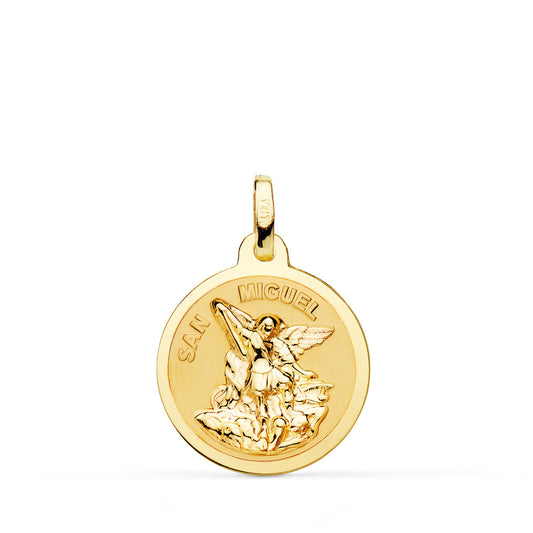 Medalla San Miguel Brillo y Mate 18 mm de oro amarillo 18K