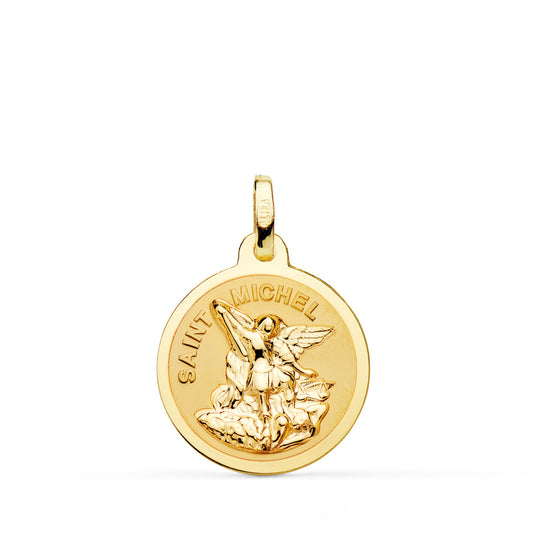 18K MEDALLA ORO AMARILLO SAINT MICHEL BRILLO Y MATIZADA 16 MM