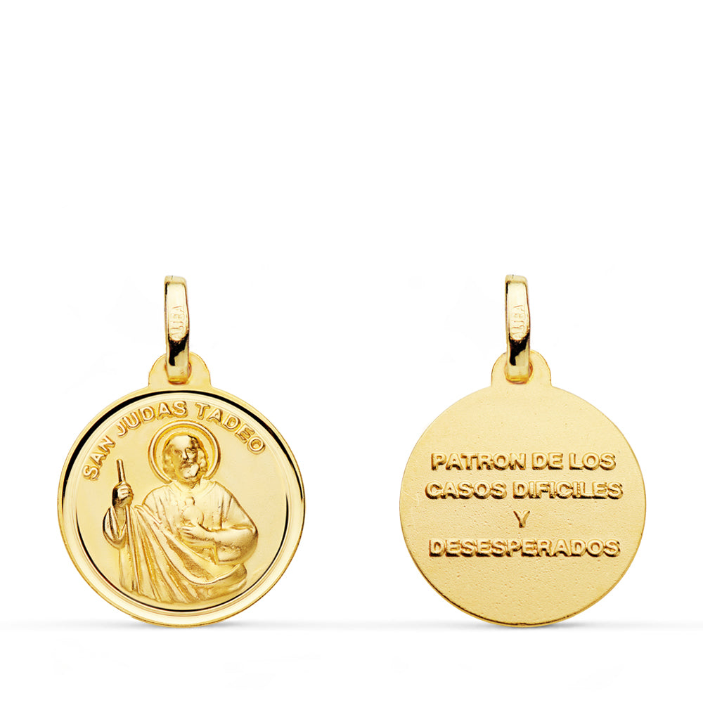 Medalla San Judas Tadeo Talla Bisel 16 mm de oro amarillo 18K
