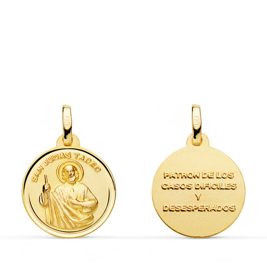 Medalla San Judas Tadeo Talla Bisel 16 mm de oro amarillo 18K