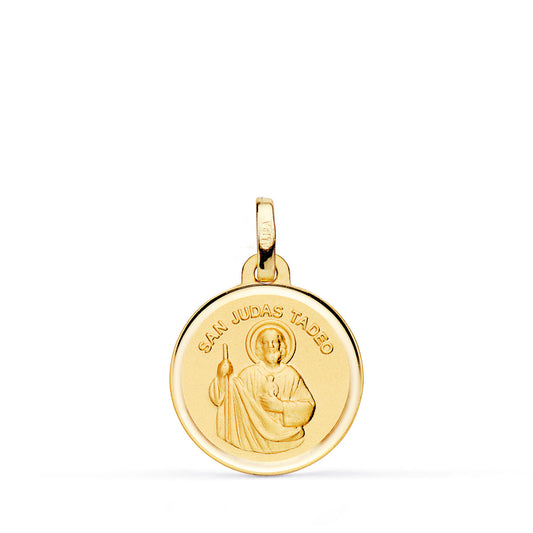 Medalla San Judas Tadeo Bisel Espalda Lisa 16 mm de oro amarillo 18K
