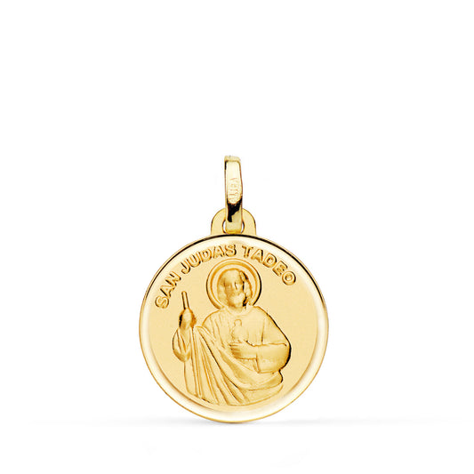 Medalla San Judas Tadeo Bisel Espalda Lisa 18 mm de oro amarillo 18K