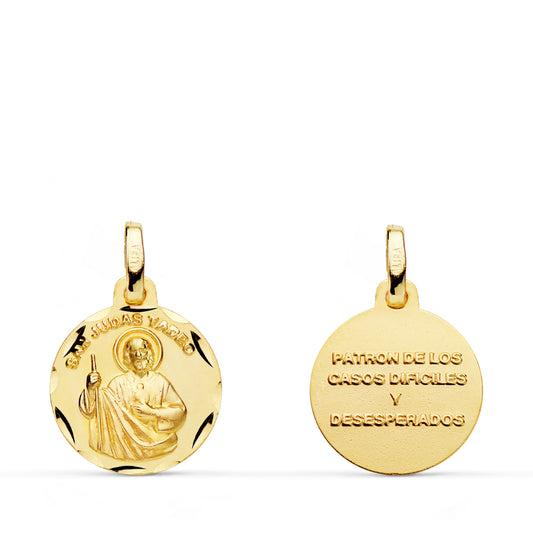 Medalla San Judas Tadeo Tallado 14 mm de oro amarillo 18K