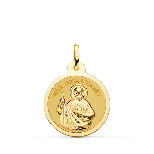 18K MEDALLA ORO AMARILLO SAN JUDAS TADEO EN BRILLO 16 MM
