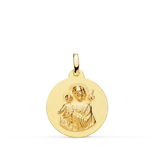Medalla San Jose Matizada Lisa 18 mm de oro amarillo 18K