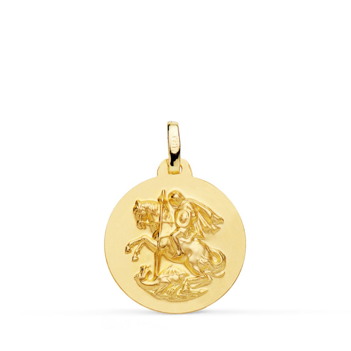 Medalla San Jorge Matizada Lisa 18 mm de oro amarillo 18K