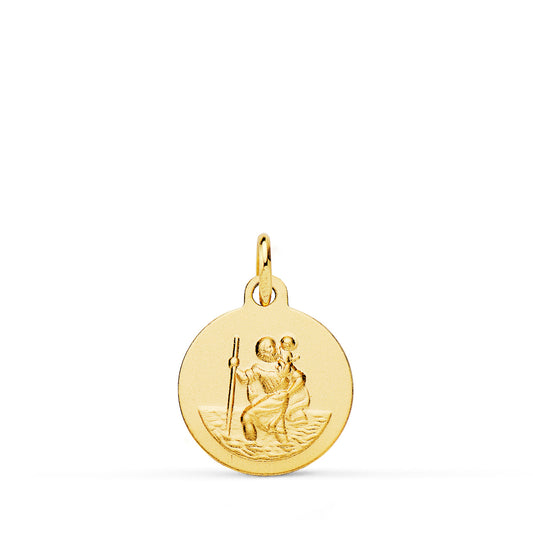 Medalla San Cristobal Lisa Matizada 14 mm de oro amarillo 18K