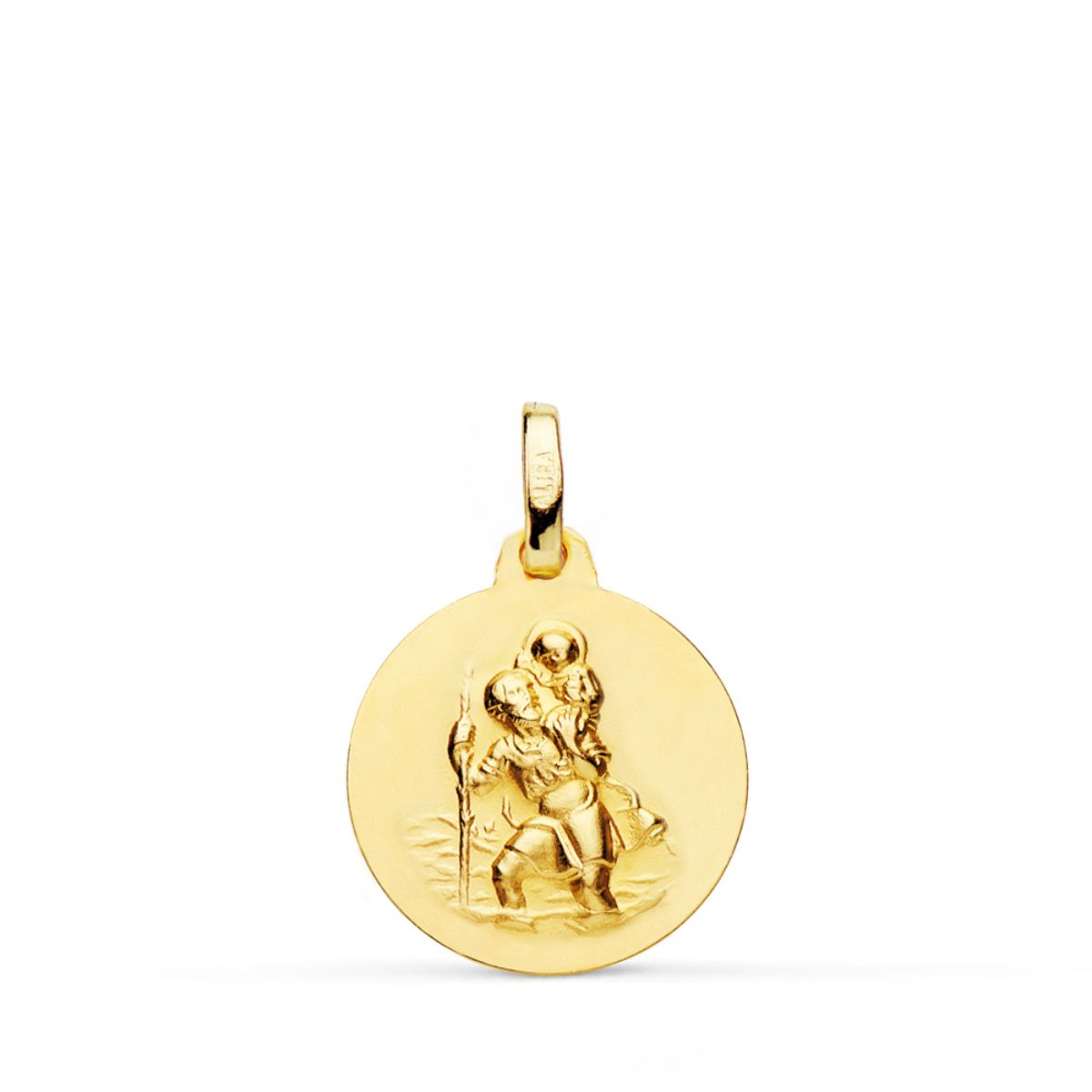 Medalla San Cristobal Lisa Matizada 16 mm de oro amarillo 18K