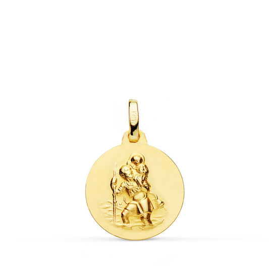 Medalla San Cristobal Lisa Matizada 16 mm de oro amarillo 18K