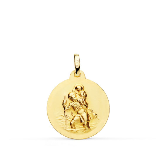 Medalla San Cristobal Lisa Matizada 18 mm de oro amarillo 18K
