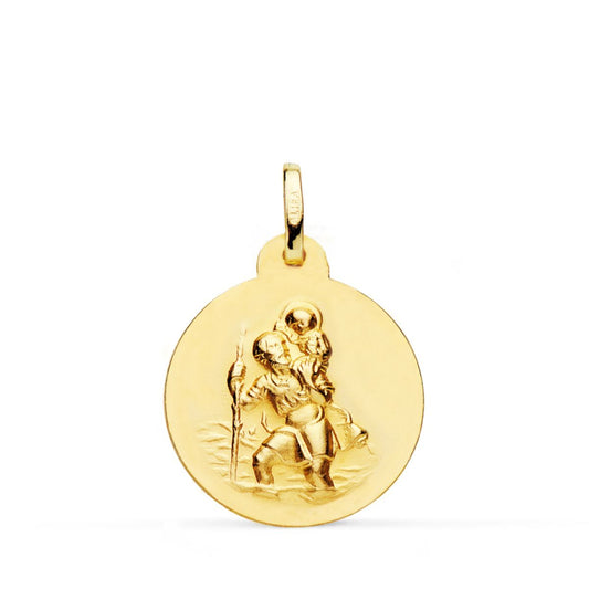 Medalla San Cristobal Lisa Matizada 20 mm de oro amarillo 18K