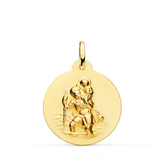 Medalla San Cristobal Matizada Lisa 22 mm de oro amarillo 18K