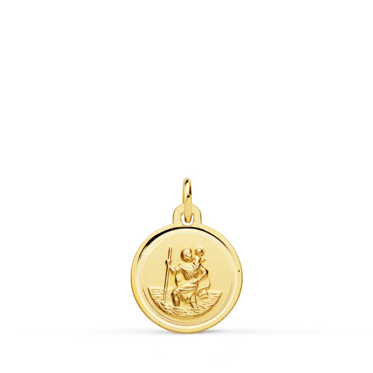 Medalla San Cristobal Bisel 12 mm de oro amarillo 18K