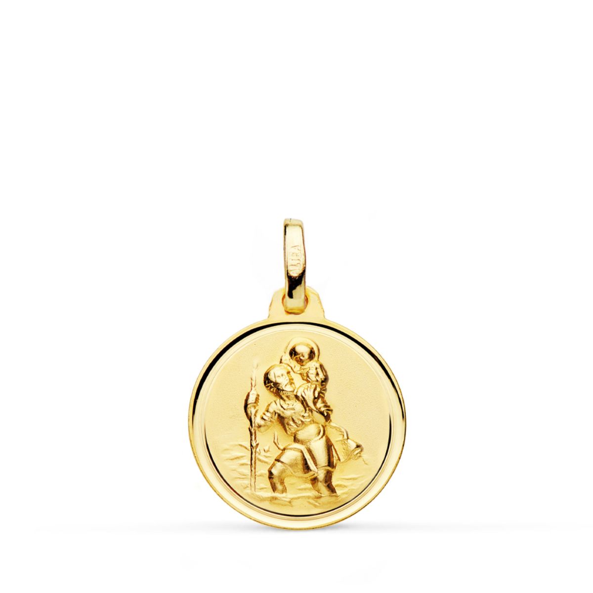 Medalla San Cristobal Bisel 16 mm de oro amarillo 18K