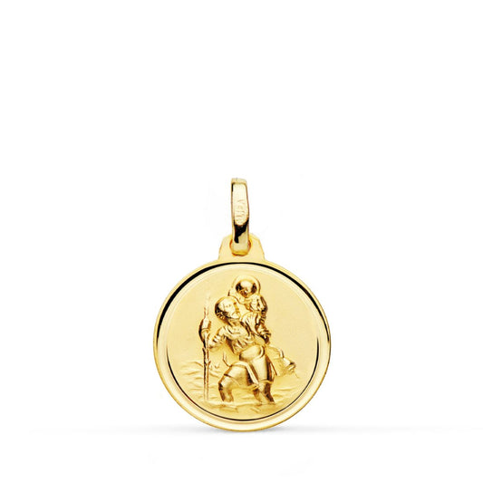 Medalla San Cristobal Bisel 16 mm de oro amarillo 18K