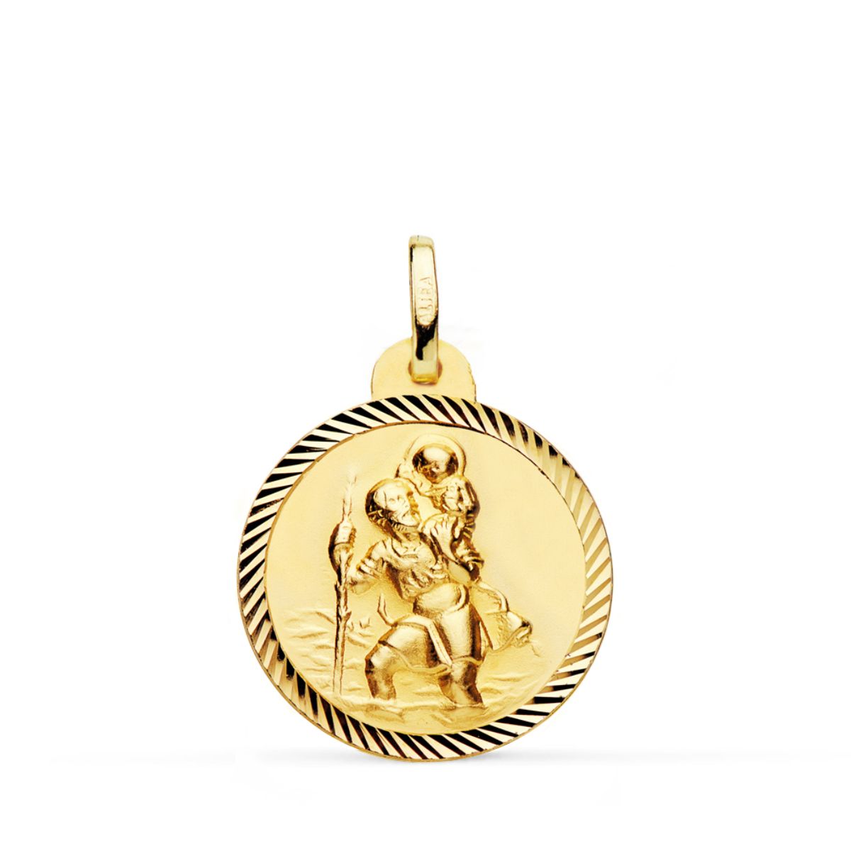 Medalla San Cristobal Borde Helice 20 mm de oro amarillo 18K