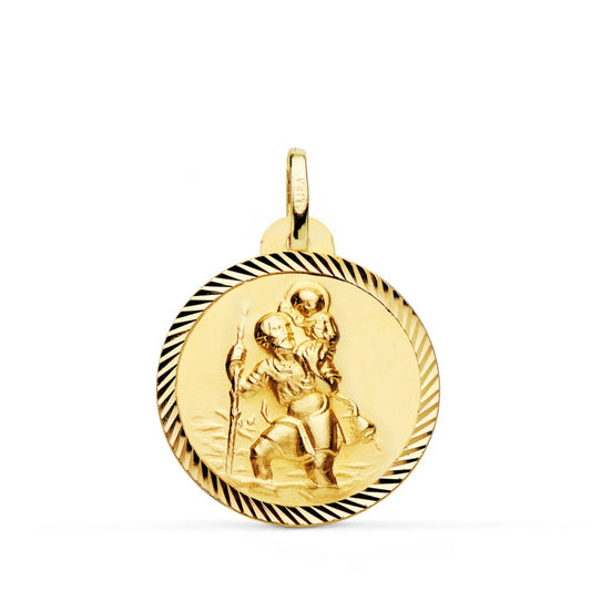 Medalla San Cristobal Borde Helice 22 mm de oro amarillo 18K
