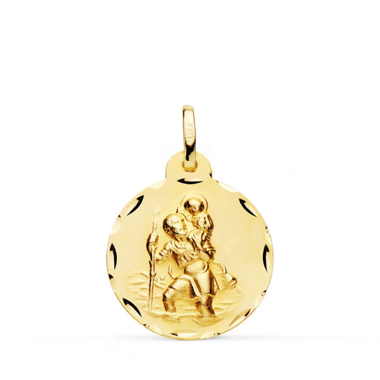 Medalla San Cristobal Tallada 20 mm de oro amarillo 18K