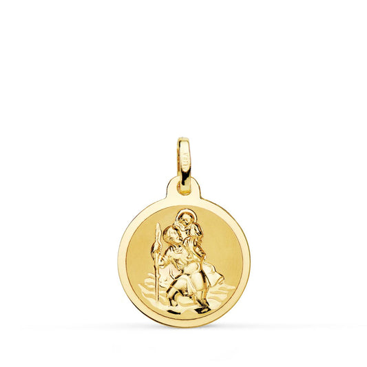Medalla San Cristobal Brillo y Mate 16 mm de oro amarillo 18K