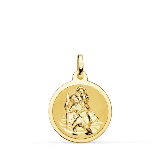 18K MEDALLA ORO AMARILLO SAN CRISTOBAL BRILLO 18 MM