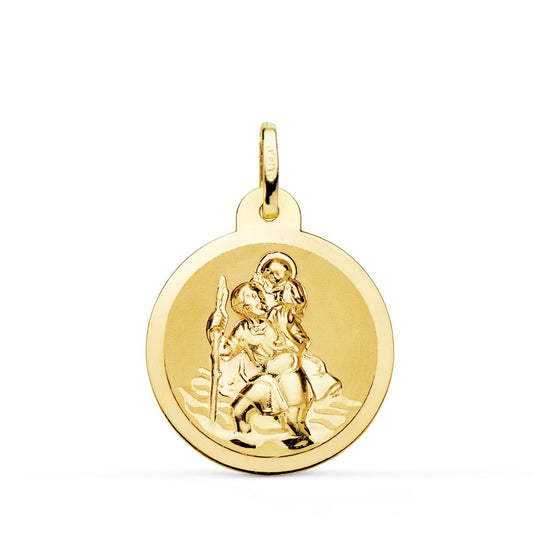 Medalla San Cristobal Brillo y Mate 22 mm de oro amarillo 18K