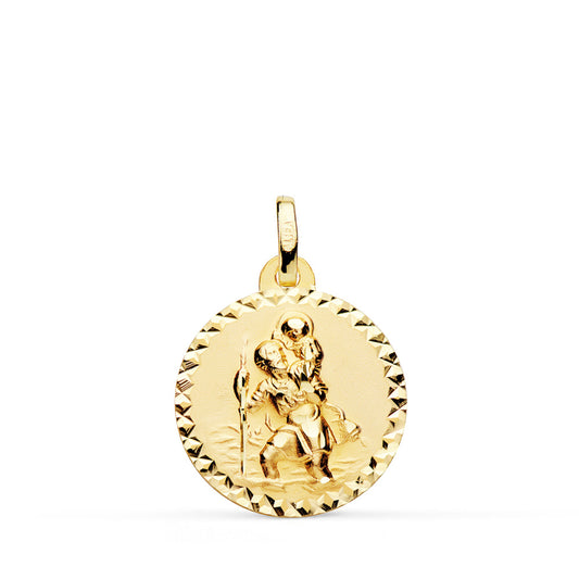 Medalla San Cristobal Talla Cruzada 18 mm de oro amarillo 18K