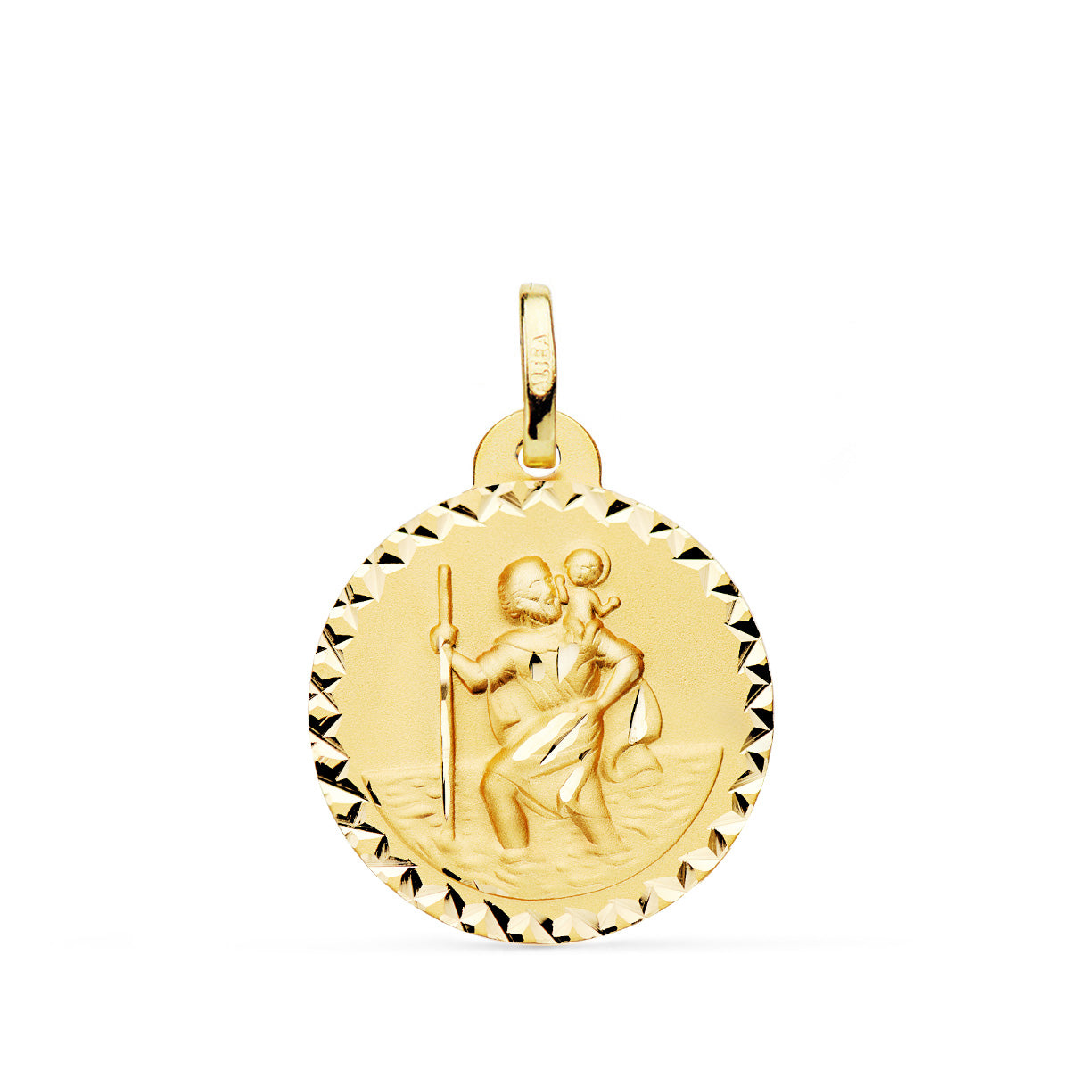 Medalla San Cristobal Talla Cruzada 20 mm de oro amarillo 18K