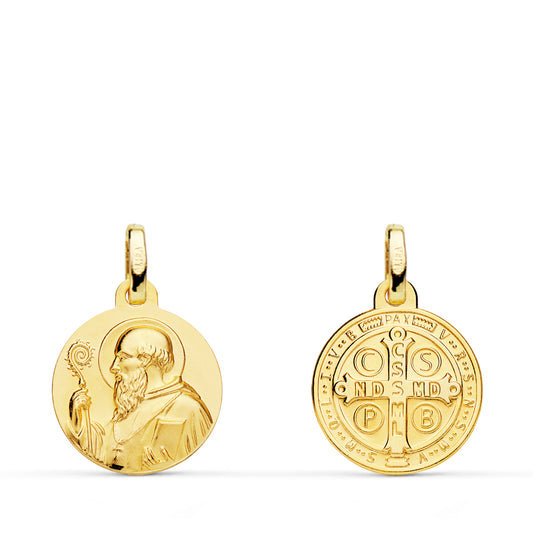 Escapulario San Benito Liso 14 mm de oro amarillo 18K