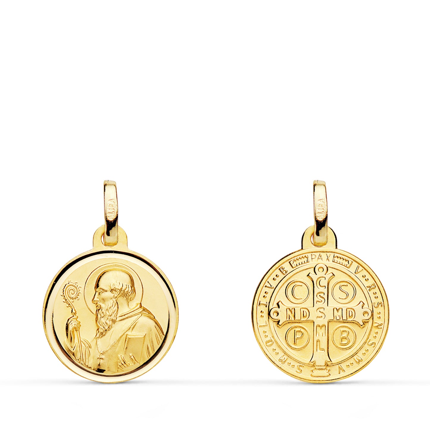 Escapulario San Benito Bisel 14 mm de oro amarillo 18K