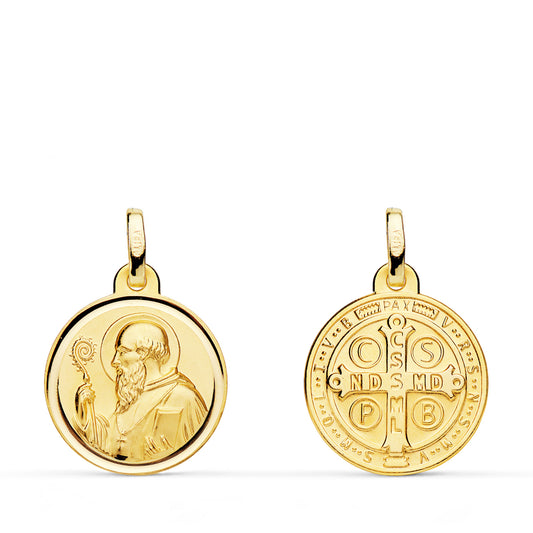 Escapulario San Benito Bisel 16 mm de oro amarillo 18K