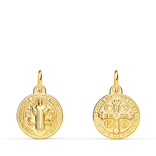 Medalla Escapulario San Benito Monje 12 mm Matizada de oro amarillo 18K