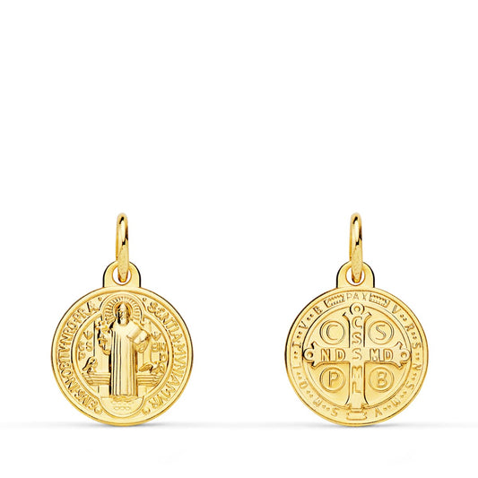 18K MEDALLA ORO AMARILLO ESCAPULARIO ORO AMARILLO SAN BENITO MONJE 12 MM