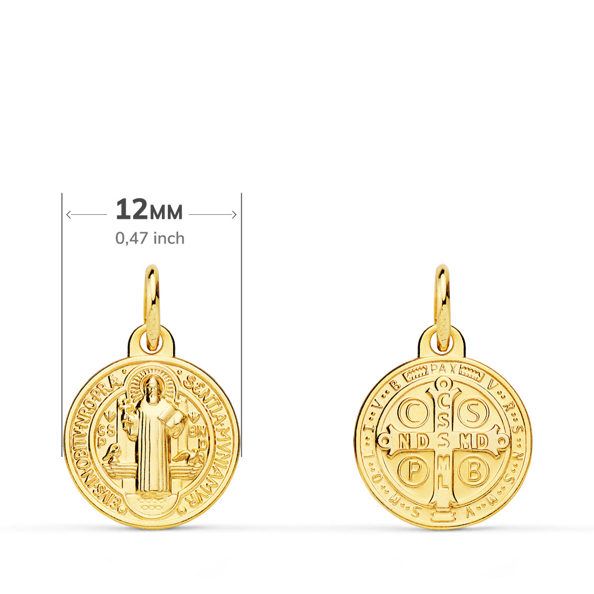 Medalla Escapulario San Benito Monje 12 mm Matizada de oro amarillo 18K